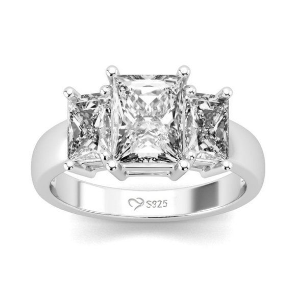 Dreamland Jewelry - Sterling Silver 92.5 Princess  Cut Cubic Zirconia 3 Stones Sz.6 NWT